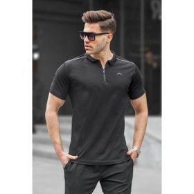 Madmext 6076 Siyah Basic Fermuarlı Polo Erkek T-shirt