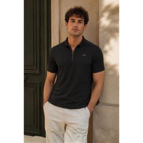 Madmext 6076 Siyah Basic Fermuarlı Polo Erkek T-shirt