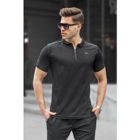 Madmext 6076 Siyah Basic Fermuarlı Polo Erkek T-shirt