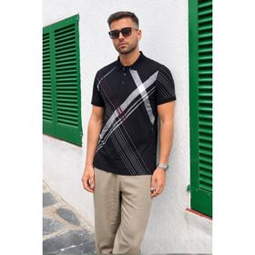 Madmext 6079 Siyah Desenli Polo Yaka Erkek T-shirt