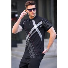 Madmext 6079 Siyah Desenli Polo Yaka Erkek T-shirt