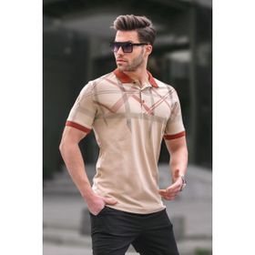 Madmext 6080 Bej Desenli Polo Yaka Erkek T-shirt