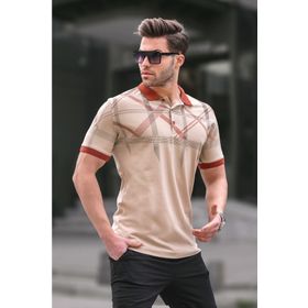 Madmext 6080 Bej Desenli Polo Yaka Erkek T-shirt