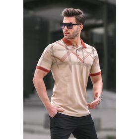 Madmext 6080 Bej Desenli Polo Yaka Erkek T-shirt