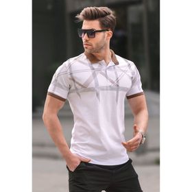 Madmext 6080 Beyaz Desenli Polo Yaka Erkek T-shirt
