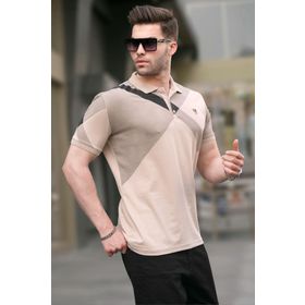 Madmext 6081 Bej Desenli Polo Yaka Erkek T-shirt