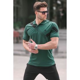 Madmext 6081 Koyu Yeşil Desenli Polo Yaka Erkek T-shirt
