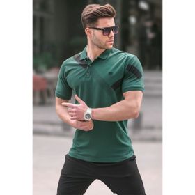 Madmext 6081 Koyu Yeşil Desenli Polo Yaka Erkek T-shirt