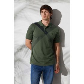 Madmext 6081 Koyu Yeşil Desenli Polo Yaka Erkek T-shirt
