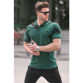Madmext 6081 Koyu Yeşil Desenli Polo Yaka Erkek T-shirt