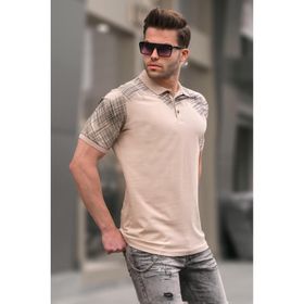 Madmext 6082 Bej Desenli Polo Yaka Erkek T-shirt