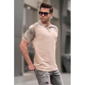 Madmext 6082 Bej Desenli Polo Yaka Erkek T-shirt
