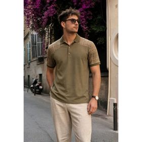Madmext 6082 Haki Desenli Polo Yaka Erkek T-shirt