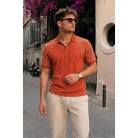 Madmext 6082 Kiremit Desenli Polo Yaka Erkek T-shirt