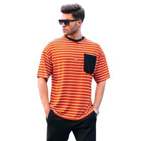 Madmext 6084 Turuncu Çizgili Basic Erkek T-shirt