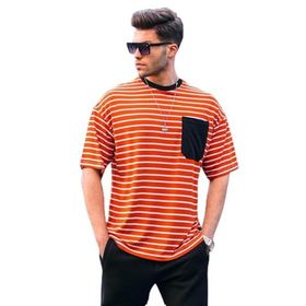 Madmext 6084 Turuncu Çizgili Basic Erkek T-shirt