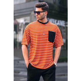Madmext 6084 Turuncu Çizgili Basic Erkek T-shirt