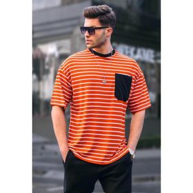 Madmext 6084 Turuncu Çizgili Basic Erkek T-shirt