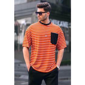 Madmext 6084 Turuncu Çizgili Basic Erkek T-shirt