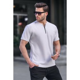 Madmext 6086 Gri Fermuar Yaka Erkek T-shirt