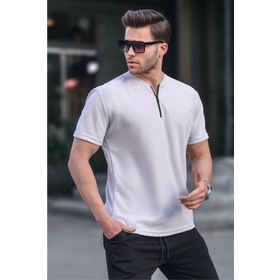 Madmext 6086 Gri Fermuar Yaka Erkek T-shirt