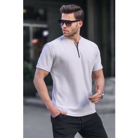 Madmext 6086 Gri Fermuar Yaka Erkek T-shirt