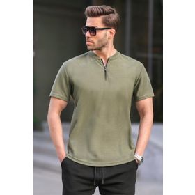 Madmext 6086 Haki Fermuar Yaka Erkek T-shirt