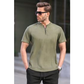Madmext 6086 Haki Fermuar Yaka Erkek T-shirt