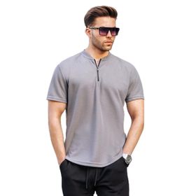 Madmext 6086 Siyah Fermuar Yaka Erkek T-shirt