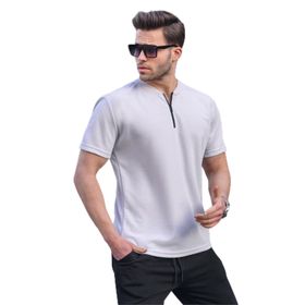 Madmext 6086 Siyah Fermuar Yaka Erkek T-shirt