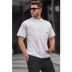 Madmext 6090 Beyaz Parçalı Basic Erkek T-shirt