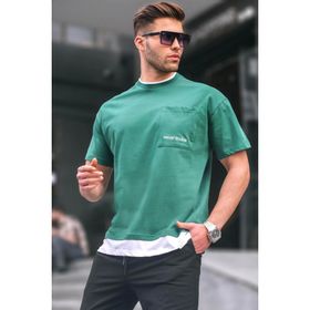 Madmext 6090 Koyu Yeşil Parçalı Basic Erkek T-shirt