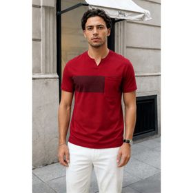 Madmext 6094 Bordo Cep Detaylı Regular Fit Erkek T-shirt