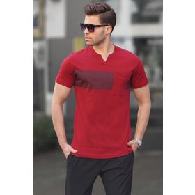 Madmext 6094 Bordo Cep Detaylı Regular Fit Erkek T-shirt