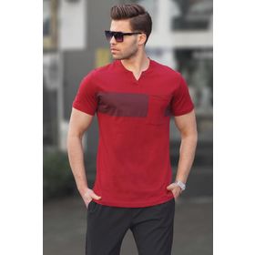 Madmext 6094 Bordo Cep Detaylı Regular Fit Erkek T-shirt