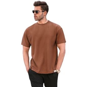 Madmext 6099 Kahverengi Regular Fit Basic Erkek T-shirt