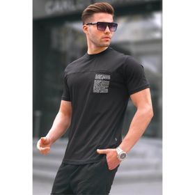 Madmext 6102 Siyah Regular Fit Yama Cepli Erkek T-shirt