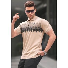 Madmext 6106 Bej Desenli Polo Yaka Erkek T-shirt