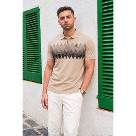 Madmext 6106 Bej Desenli Polo Yaka Erkek T-shirt