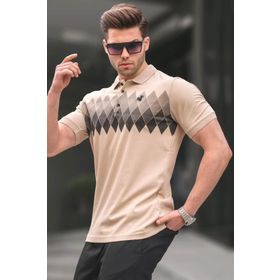 Madmext 6106 Bej Desenli Polo Yaka Erkek T-shirt