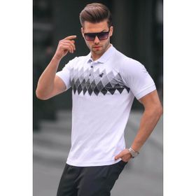 Madmext 6106 Beyaz Desenli Polo Yaka Erkek T-shirt