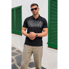 Madmext 6106 Siyah Desenli Polo Yaka Erkek T-shirt