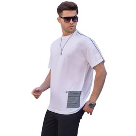 Madmext 6111 Beyaz Baskılı Overfit Erkek T-shirt
