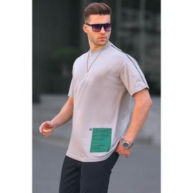 Madmext 6111 Boyalı Gri Baskılı Over Fit Erkek T-shirt