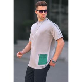 Madmext 6111 Boyalı Gri Baskılı Over Fit Erkek T-shirt
