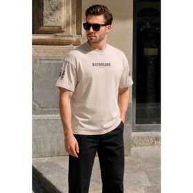 Madmext 6112 Bej Bisiklet Yaka Erkek T-shirt