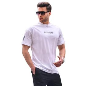 Madmext 6112 Beyaz Bisiklet Yaka Erkek T-shirt