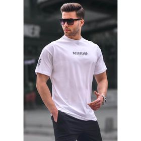 Madmext 6112 Beyaz Bisiklet Yaka Erkek T-shirt