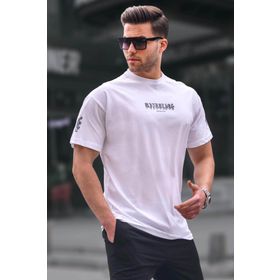 Madmext 6112 Beyaz Bisiklet Yaka Erkek T-shirt