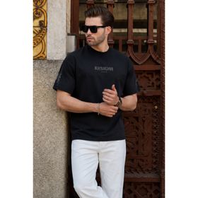 Madmext 6112 Siyah Bisiklet Yaka Erkek T-shirt